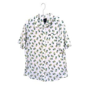 RVCA Shirt Mens XL Button Up White Pineapple Print Short Sleeve Casual Tropical